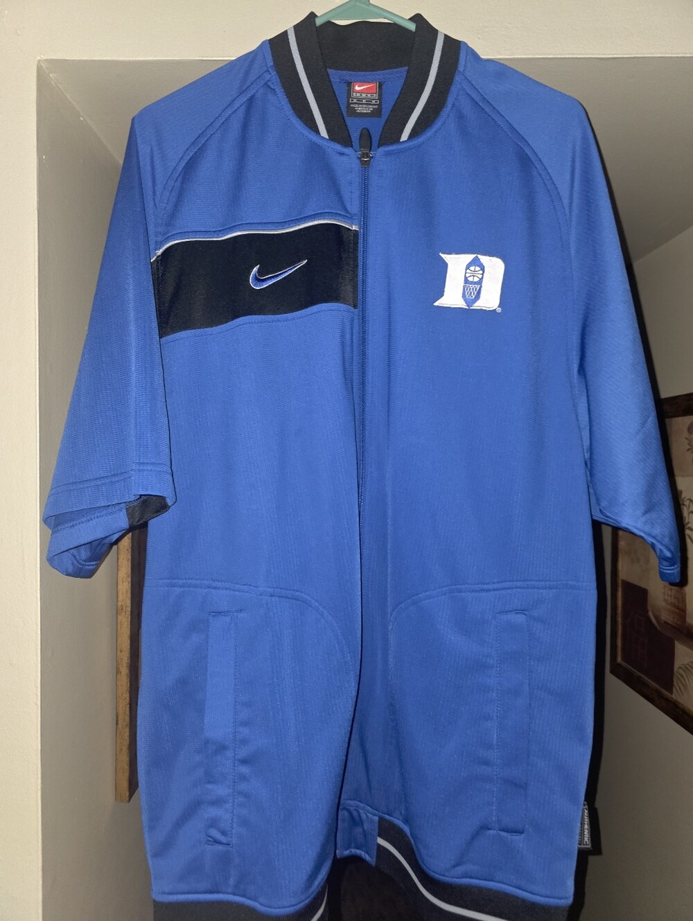 Nike Blue and Black Duke Short-Sleeve Bomber Jacket